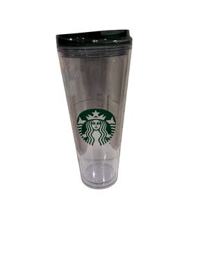 Starbucks Clear Travel Cup with Green Logo and Dark Green Lid 24oz